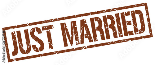 just married brown grunge square vintage rubber stamp