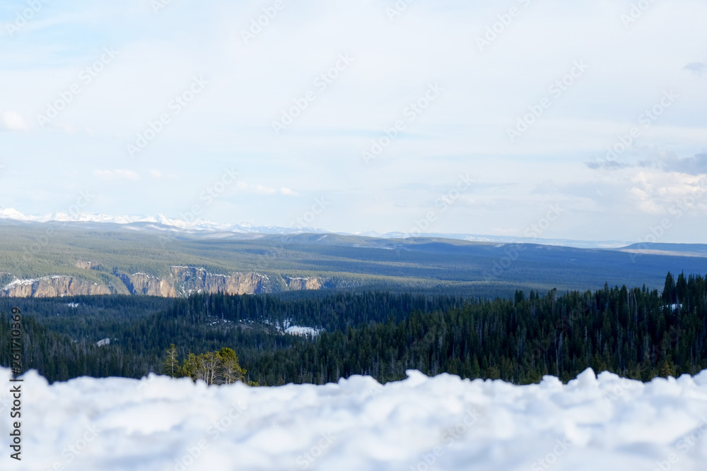 scenic view of morning in the mountains with snow 