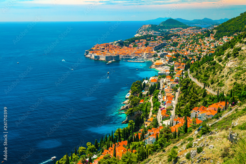 Amazing cityscape panorama of Dubrovnik from the hills, Dalmatia, Croatia