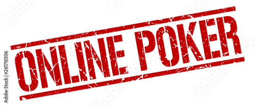 online poker red grunge square vintage rubber stamp