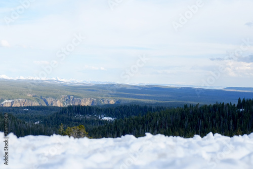 scenic view of morning in the mountains with snow 