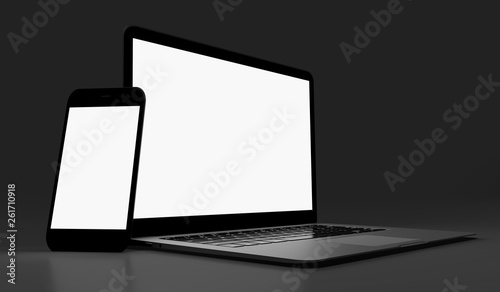 Mock up of devices on a dark background - 3d rendering photo