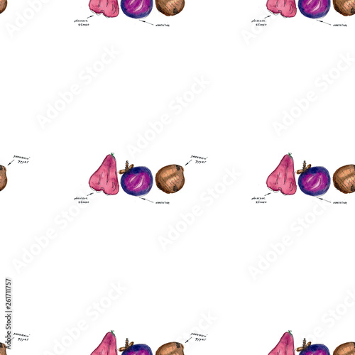 Seamless watercolor background with chinese fruit