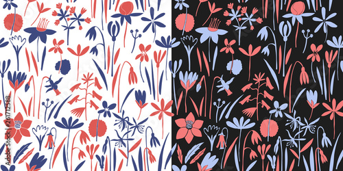 Spring flowers seamless vector pattern. Scandinavian style print. Hand drawn illustrations