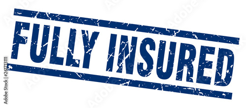 square grunge blue fully insured stamp