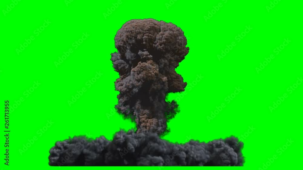 3D rendering animation nuclear bomb explosion on green screen.