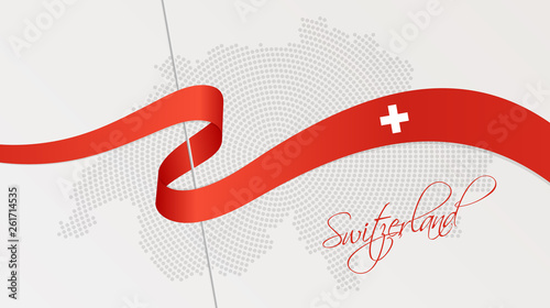Wavy national flag and radial dotted halftone map of Switzerland