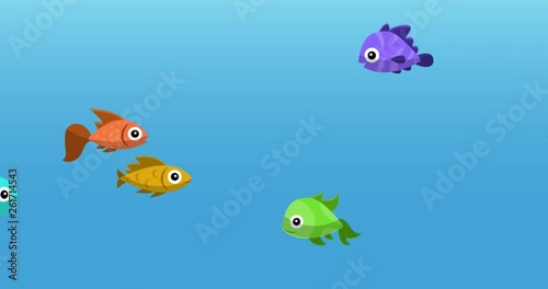 A stylized animation of cartoon fish.