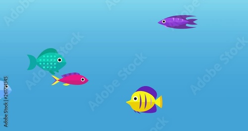 A stylized animation of cartoon fish.