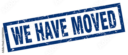 square grunge blue we have moved stamp