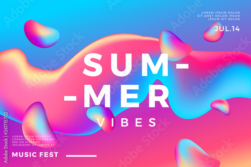 Summer abstract gradient background. Fluid colorful shapes composition. Music fest banner.