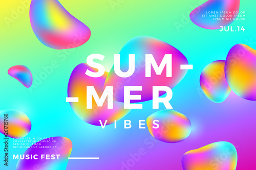 Summer abstract gradient background. Fluid colorful shapes composition. Music fest banner.