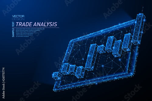 Abstract polygonal light design of tablet with stock market investment chart