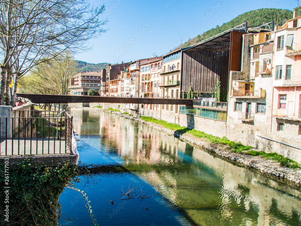 The river Ter as it passes through Ripoll in Catalonia, Spain