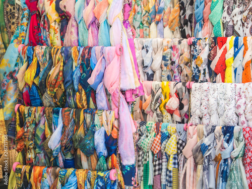 Sale of colored scarves