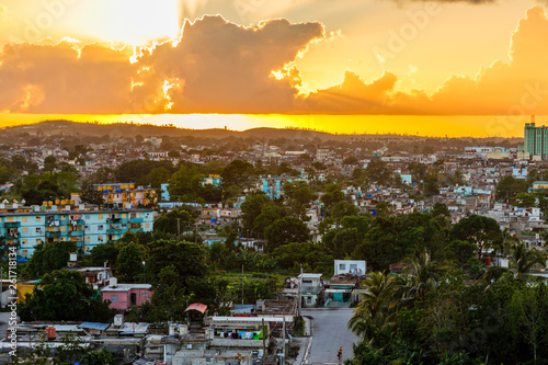 Photography Cuban city sunset panorama, Santa Clara, Cuba