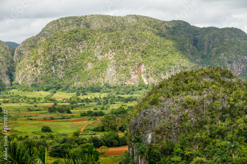 Green caribbean valley with mogotes hills landscape, Vinales, Pinar Del Rio, Cuba photo