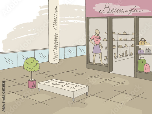 Shopping mall graphic color interior sketch illustration vector