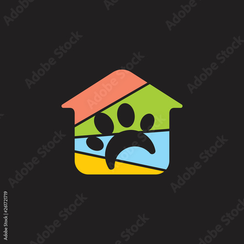 home and pet shop paw colorful logo vector