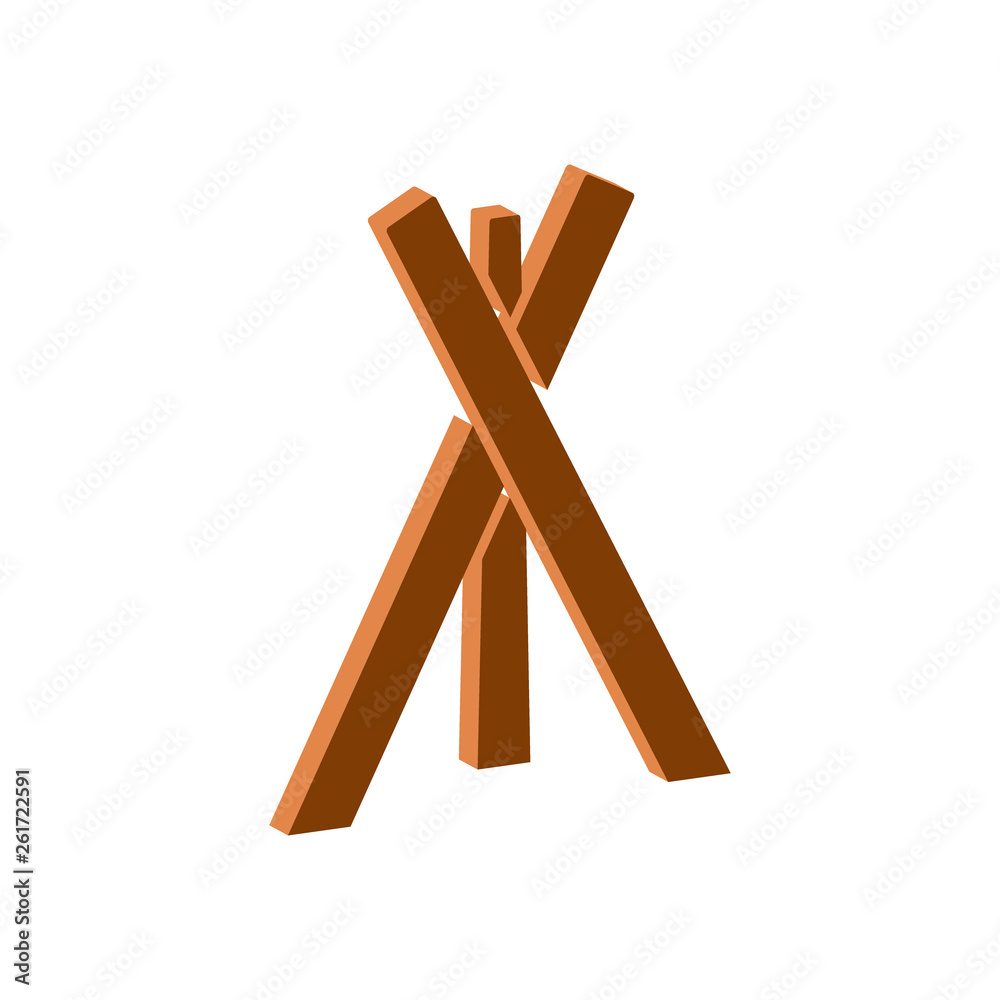 Three crossed wooden sticks isometric icon.Vector illustration. Three crossed wooden sticks isometric icon.Vector illustration.