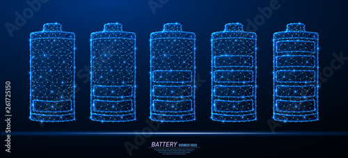 Abstract polygonal light design of battery charge icons set.