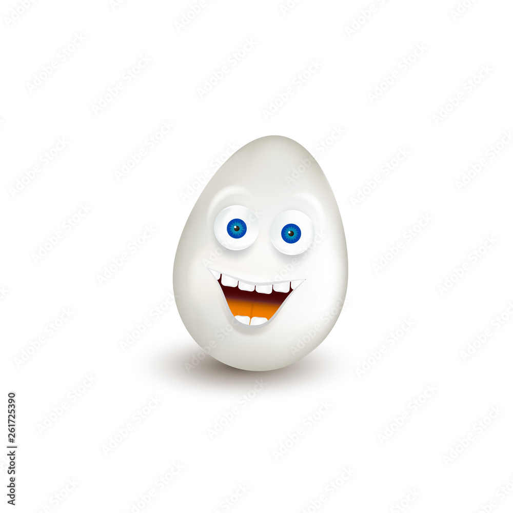 Happy Emoji Kawaii Face in Egg shape isolated on white background. Object for Easter or Egg Day Happy Emoji Kawaii Face in Egg shape isolated on white background. Object for Easter or Egg Day