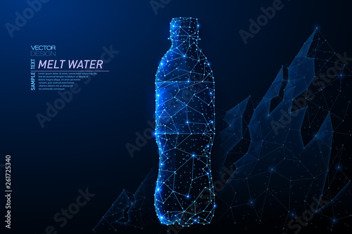 Abstract polygonal light design of bottle with clean mineral water.