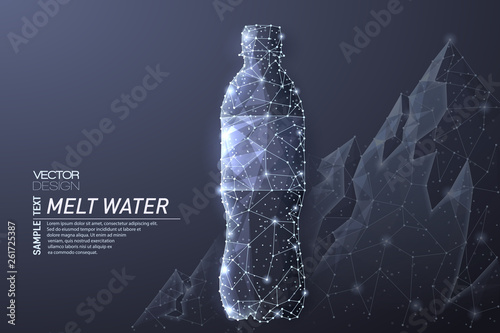 Abstract polygonal light design of bottle with clean mineral water.
