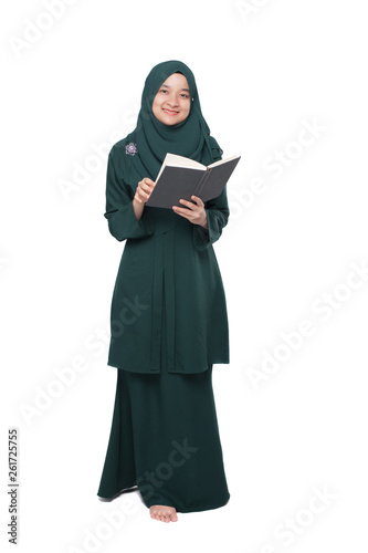 Lady reading book in white background
