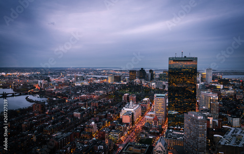 Aerial view of Boston at dusk