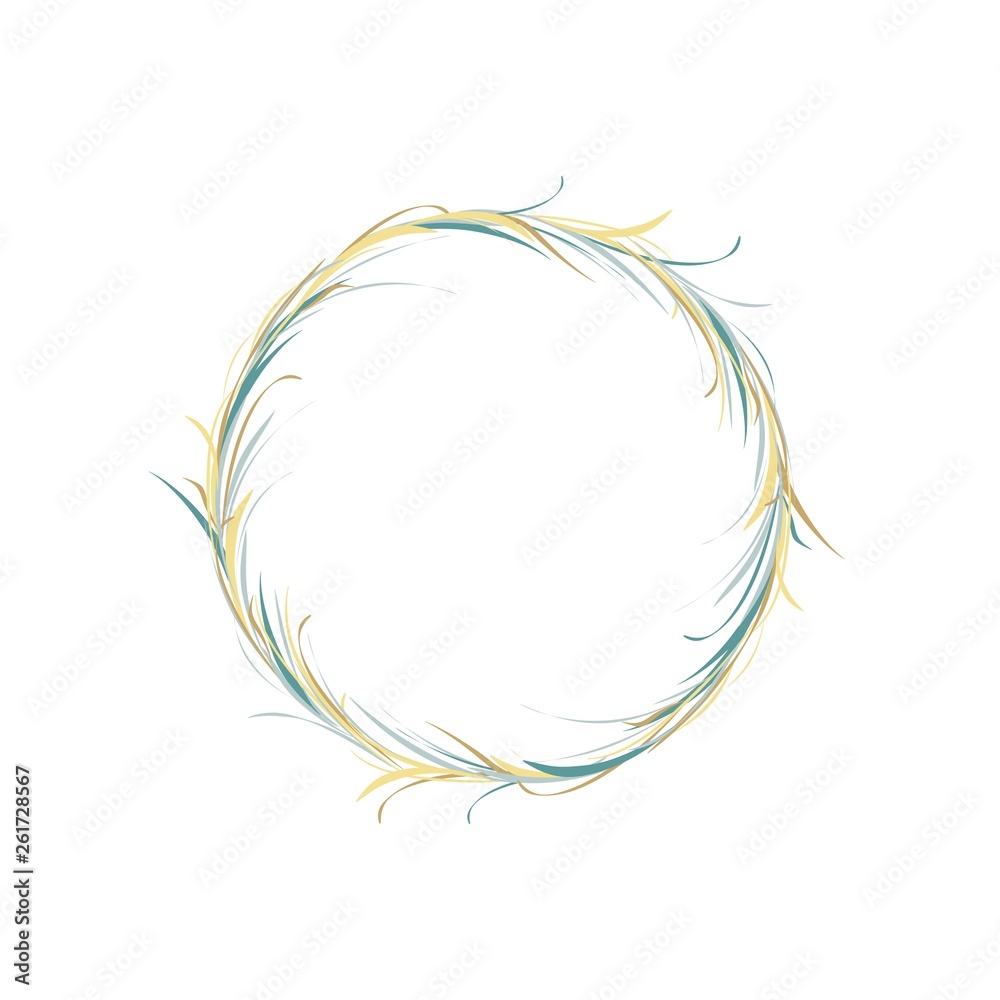 Wreath with green and yellow herbs, grass and twigs. Floral garland good for greeting cards. Wreath with green and yellow herbs, grass and twigs. Floral garland good for greeting cards.