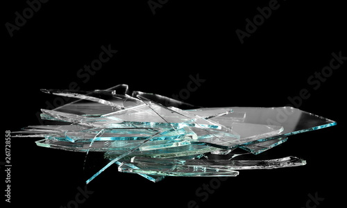 Broken glass pile pieces isolated on black background and texture, clipping path © dule964