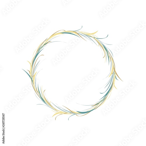 Wreath with green and yellow herbs, grass and twigs. Floral garland good for greeting cards.
