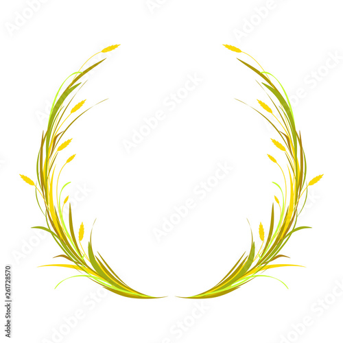 Round wreath or crown with ears of wheat, barley or rye and blade of grass.