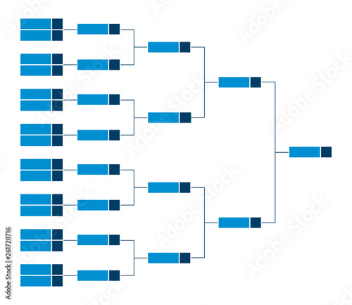 Vector championship single elimination tournament bracket with fields for sixteen 16 players or teams. Tree diagram in blue color isolated on a white background. It’s suitable for all kinds of sports.