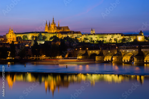 Prague Castle Evening River View In Czechia