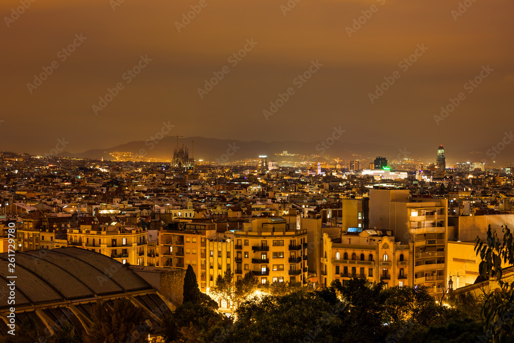 Barcelona Night Cityscape From Poble Sec District