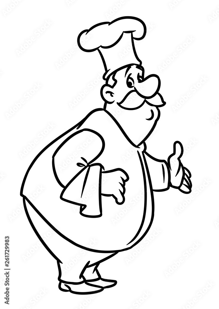 Character fat chef cook culinary cartoon illustration isolated image hand gesture welcome coloring page Character fat chef cook culinary cartoon illustration isolated image hand gesture welcome coloring page