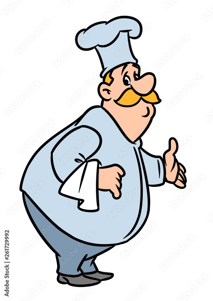 Character fat chef cook culinary cartoon illustration isolated image hand gesture welcome 