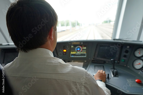 The driver controls the train. Run of the train Swallow