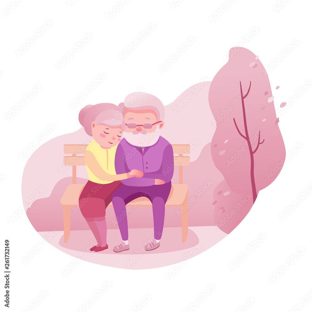 Loving elderly couple flat vector illustration Loving elderly couple flat vector illustration