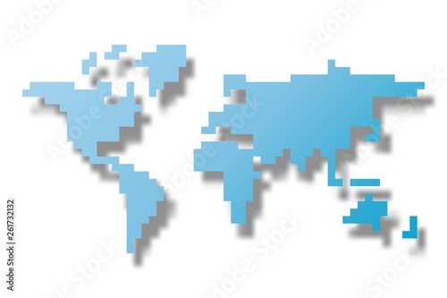 World map mosaic of blue tetris blocks. Flat vector illustration