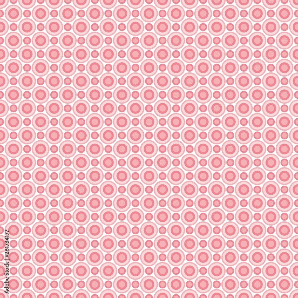 Seamless pattern of abstract pink circles for fabrics, wallpapers, tablecloths, prints and designs. EPS (vector) file has a pattern swatch that will seamlessly fill any shape.