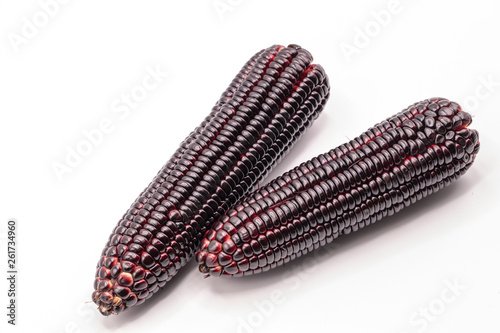 Siam ruby queen corn on isolate white background.It can eat as a fresh,steam,grill,and microwave.Sweet red corn of Thailand.