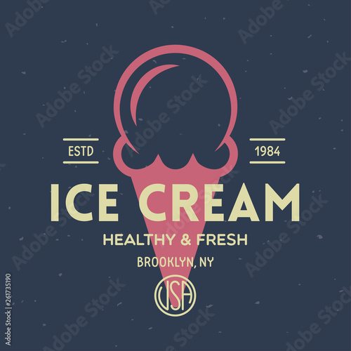 Vintage ice cream shop logo badge and label, gelateria sign. Retro logotype for cafeteria or bar.