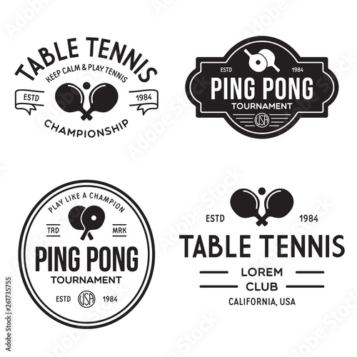 Printvector set of ping pong logos, emblems and design elements. table tennis logotype templates and badges.