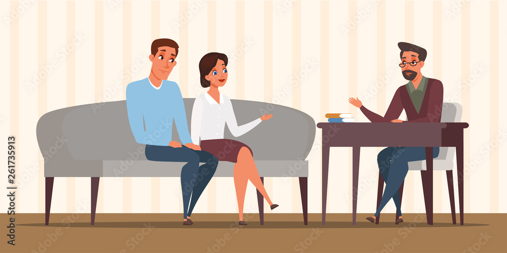 Obraz premium Couple at family psychologist flat illustration