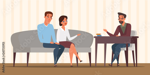 Couple at family psychologist flat illustration