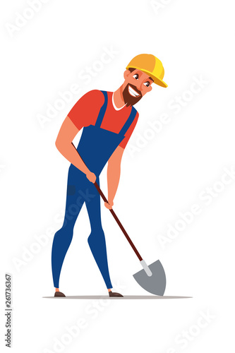 Handyman holding shovel flat vector illustration