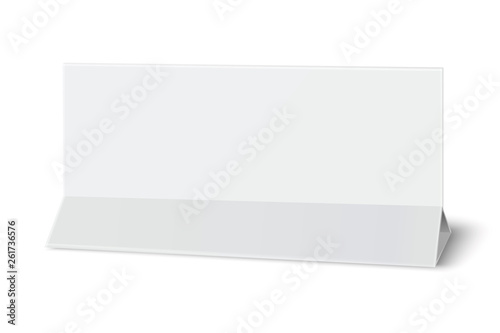Narrow rectangular horizontal blank paper table card isolated on white background. Vector paper template.